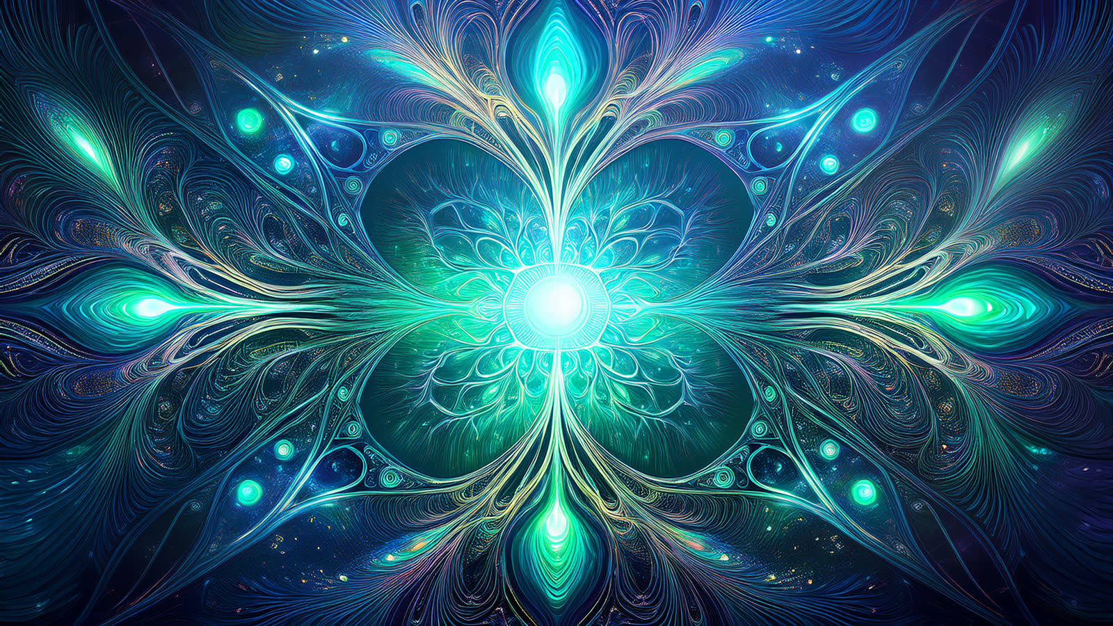 Abstract art of an infinite fractal explosion of glowing branches radiating outward from a bright core.